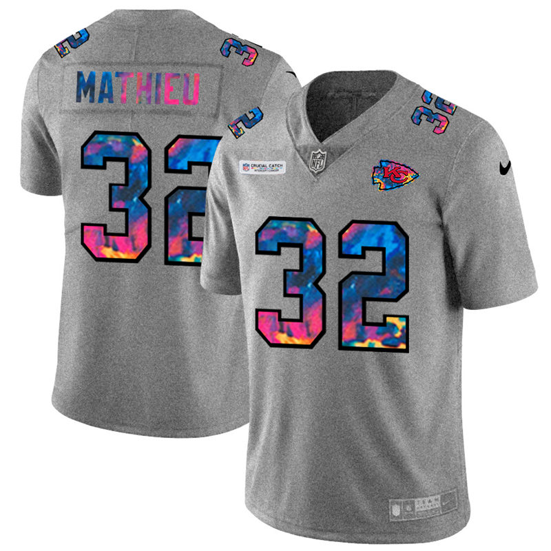 NFL Kansas City Chiefs #32 Tyrann Mathieu Men Nike MultiColor 2020  Crucial Catch  Jersey Grey